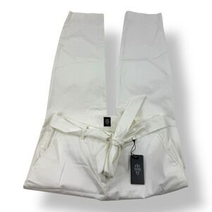 Eleventy White Cotton Elastane Belted Flat Front Slack Pants Women's US 8 EU 46